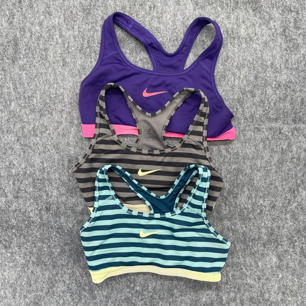 Nike Dri-FIT Sports Bra Bundle Lot of 3 Racerback Striped Purple Gray Teal Med